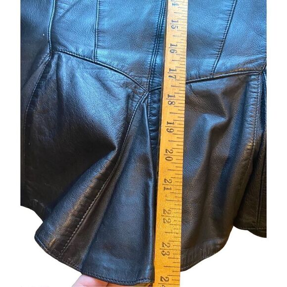 AVANT GARDE 80S BLACK LEATHER POWER SHOULDER PEPLUM JACKET LARGE - Picture 8 of 12